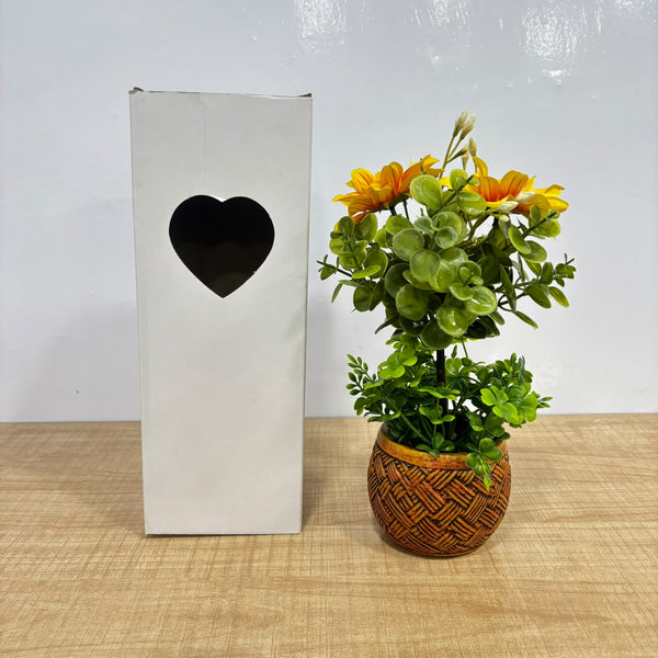 A07673 Artificial Sunflower Plant in Textured Pot with Heart-Cutout Gift Box