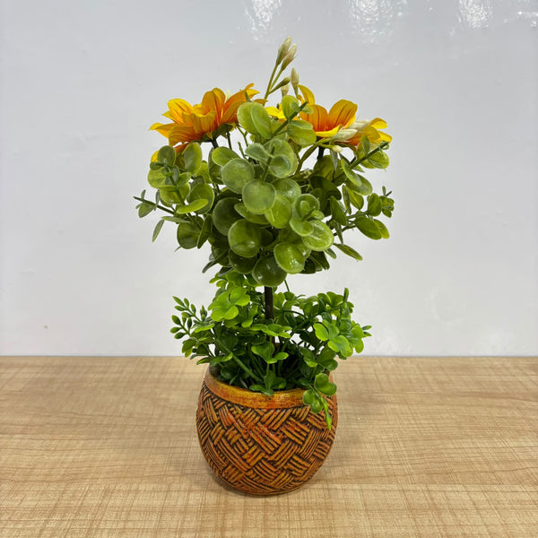 A07673 Artificial Sunflower Plant in Textured Pot with Heart-Cutout Gift Box