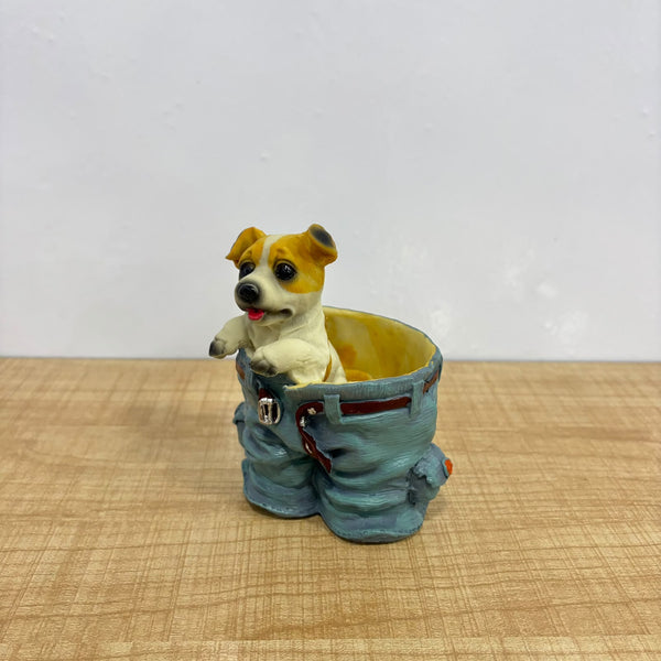 A07681 Cute Resin Dog in Jeans Pen Holder & Multi-Purpose Desktop Organizer