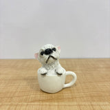 A07683 Cute Resin Dog in Teacup Figurine – Miniature Puppy Statue Decor