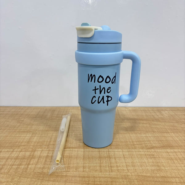 A07688 Insulated Stainless Steel Travel Tumbler Mug with Handle & Straw - "Mood The Cup"