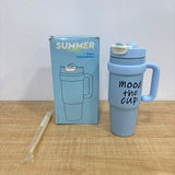 A07688 Insulated Stainless Steel Travel Tumbler Mug with Handle & Straw - "Mood The Cup"