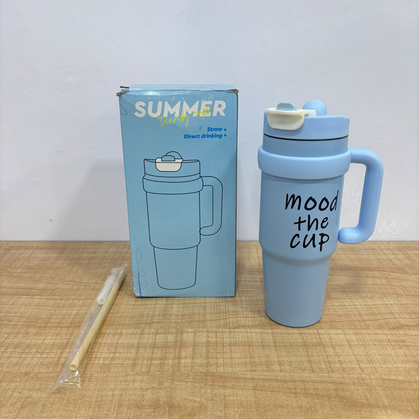 A07688 Insulated Stainless Steel Travel Tumbler Mug with Handle & Straw - "Mood The Cup"