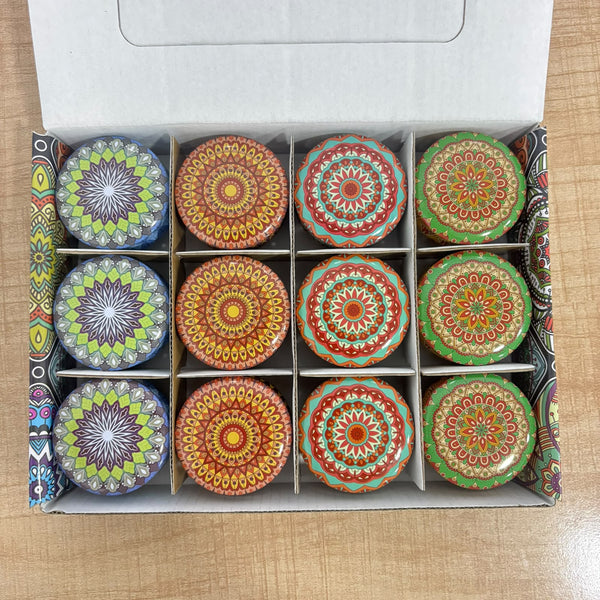 A07691 Decorative Mandala Printed Scented Tin Jar Candle - Small