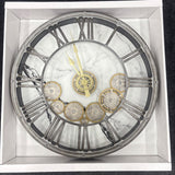 AM7038 Vintage Industrial Gear Wall Clock with Marble Dial & Roman Numerals - Big