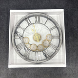 AM7038 Vintage Industrial Gear Wall Clock with Marble Dial & Roman Numerals - Big