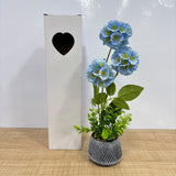 A07666 Artificial Blue Hydrangea Flower Plant with Textured Pot for Home & Table Decor