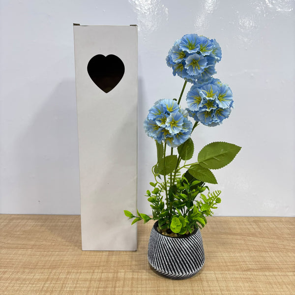A07666 Artificial Blue Hydrangea Flower Plant with Textured Pot for Home & Table Decor