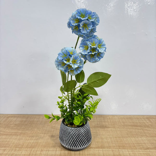 A07666 Artificial Blue Hydrangea Flower Plant with Textured Pot for Home & Table Decor