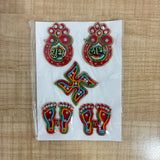 A07701 Handcrafted Beaded Shubh Labh, Swastik & Laxmi Charan Sticker Set for Festival Decor
