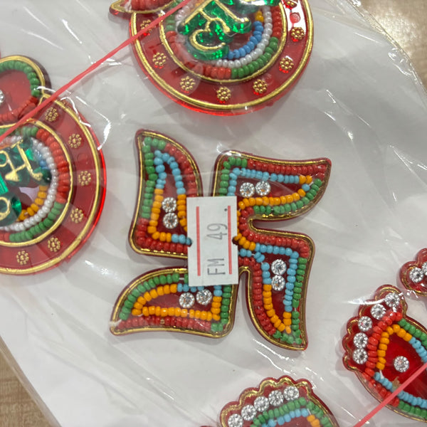 A07701 Handcrafted Beaded Shubh Labh, Swastik & Laxmi Charan Sticker Set for Festival Decor