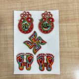 A07701 Handcrafted Beaded Shubh Labh, Swastik & Laxmi Charan Sticker Set for Festival Decor