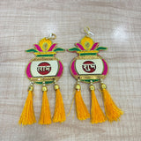 A07704 Embroidered Kalash Shubh Labh Hanging Pair with Tassels (MP-55)