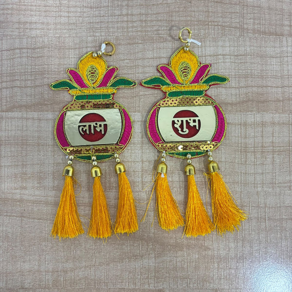 A07704 Embroidered Kalash Shubh Labh Hanging Pair with Tassels (MP-55)