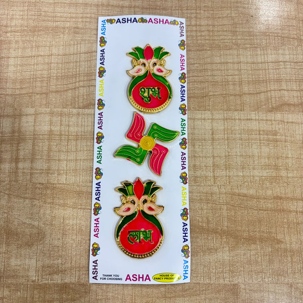 A07705 Decorative Shubh Labh & Swastik Acrylic Door Sticker Set (3 Pcs)