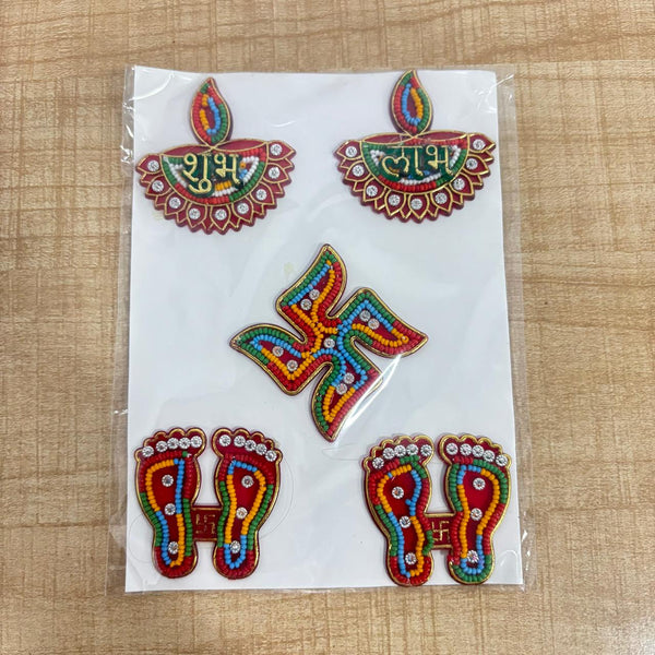 A07702 Handmade Beaded Decorative Sticker Set – Shubh Labh, Swastik & Laxmi Charan