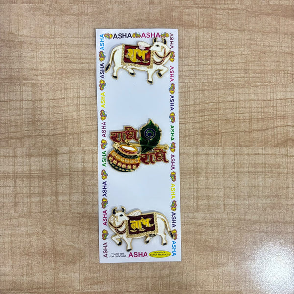 A07709 Decorative Kamdhenu Cow & Radhe Radhe Religious Sticker Set
