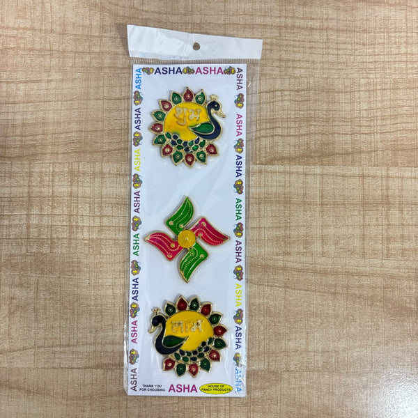 A07710 Decorative Peacock Shubh Labh & Swastik Sticker Set (Pack of 3)