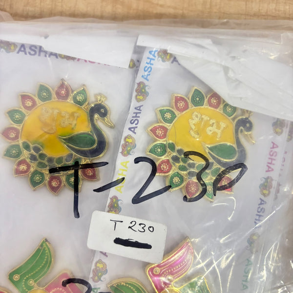 A07710 Decorative Peacock Shubh Labh & Swastik Sticker Set (Pack of 3)