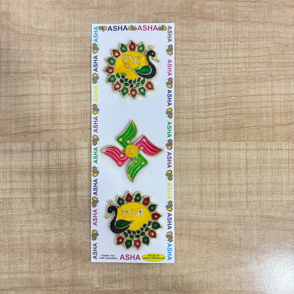 A07710 Decorative Peacock Shubh Labh & Swastik Sticker Set (Pack of 3)