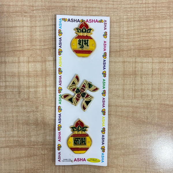 A07712 Decorative Kalas Shubh Labh & Swastik Acrylic Sticker Set