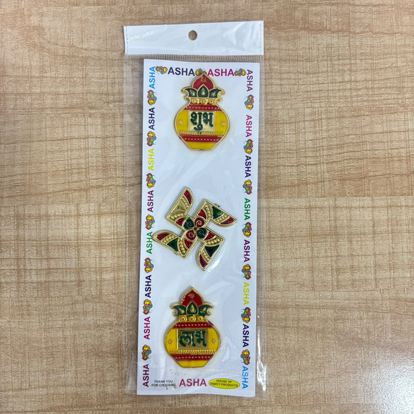 A07712 Decorative Kalas Shubh Labh & Swastik Acrylic Sticker Set