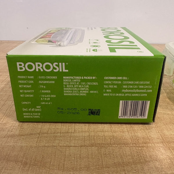 AM6200 Borosil Klip N Store Rectangular Glass Container - 640 ml with Air Tight Lid
