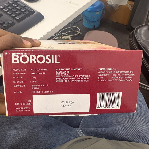 AM6185 Borosil Klip n Store Square Glass Container Set of 2pc (320ml+520ml)