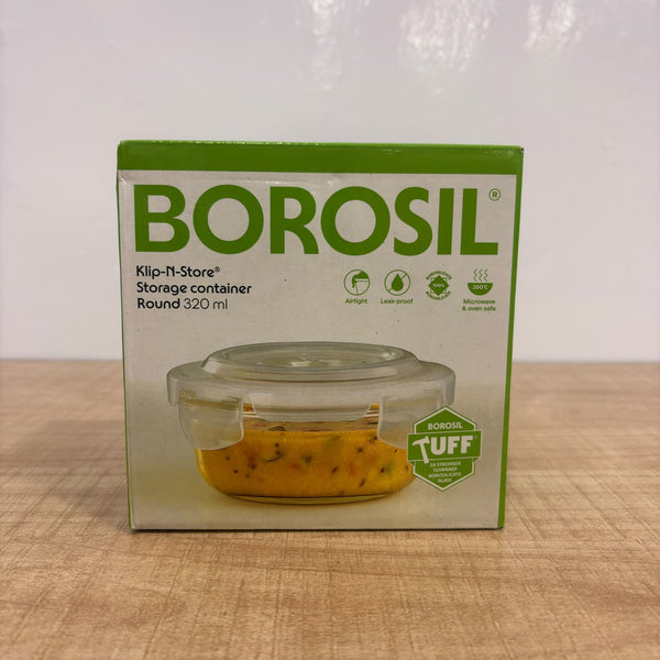 A07721 Borosil Klip-N-Store Round Glass Storage Container - 320 ml