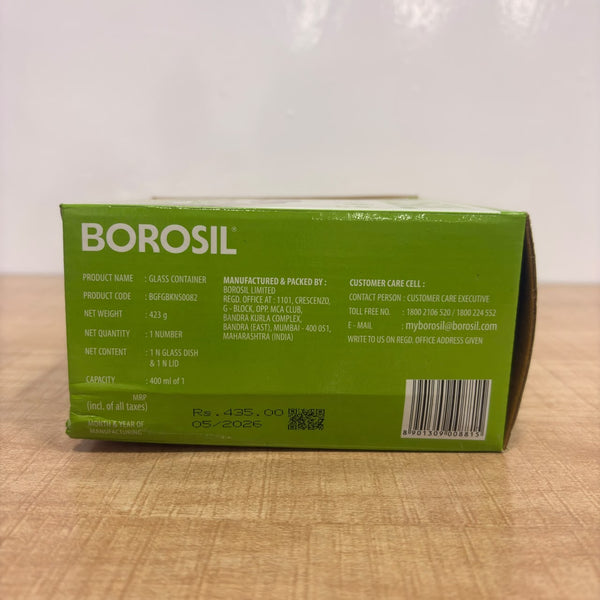 A07722 Borosil Klip-N-Store Glass Storage Container (Square, 400 ml)