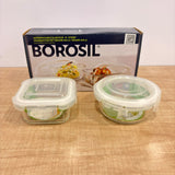 A07723 Borosil Klip-N-Store Microwavable Glass Container Set (Square 320 ml + Round 400 ml)