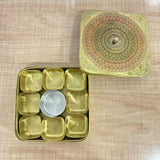 A07730 Hand-Painted Brass Square Masala Dabba / Spice Box with Removable Containers