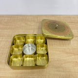 A07730 Hand-Painted Brass Square Masala Dabba / Spice Box with Removable Containers