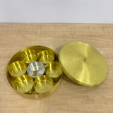 A07729 Brass Spice Box Container Set with Carved Lid, 7 Inner Containers, and Small Serving Spoon