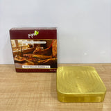 A07732 Traditional Square Brass Masala Box Container Set with Carved Pattern Lid, Small Bowls, Inner Dish, and Spoon