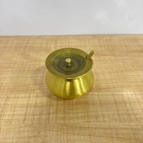 A07733 Pure Brass Ghee & Oil Pot with Lid and Spoon (400 ml Approx.)