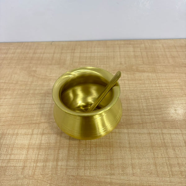 A07733 Pure Brass Ghee & Oil Pot with Lid and Spoon (400 ml Approx.)