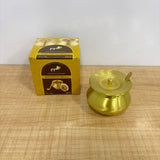 A07734 Pure Brass Ghee & Oil Pot with Carved Lid and Spoon - Matt Carving No.2