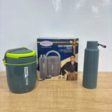 A07737 Asian Daily Dynamo Pack - Insulated Lunch Box Tiffin Carrier Set with Steel Containers and Matching Insulated Water Bottle