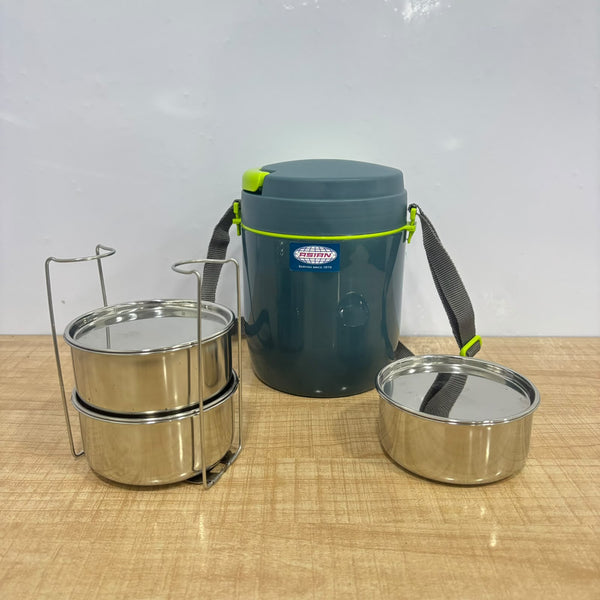 A07737 Asian Daily Dynamo Pack - Insulated Lunch Box Tiffin Carrier Set with Steel Containers and Matching Insulated Water Bottle