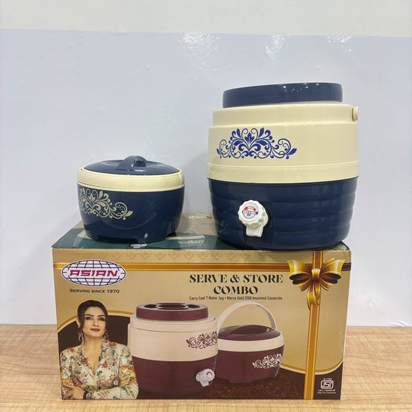 A07738 Asian Serve & Store Combo - Insulated Water Jug and Stainless Steel Inner Hot Pot Casserole Combo