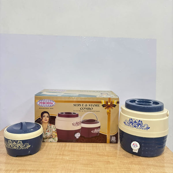 A07738 Asian Serve & Store Combo - Insulated Water Jug and Stainless Steel Inner Hot Pot Casserole Combo