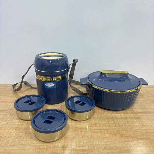 A07740 Asian Fancy Combo - Insulated Casserole and Lunch Carrier Combo Set (Hot Box & Tiffin Set)