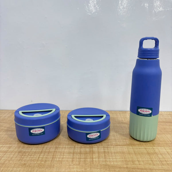 A07741 Asian Carry On Set - 3pc Plastic Water Bottle and Insulated Lunch Box Set