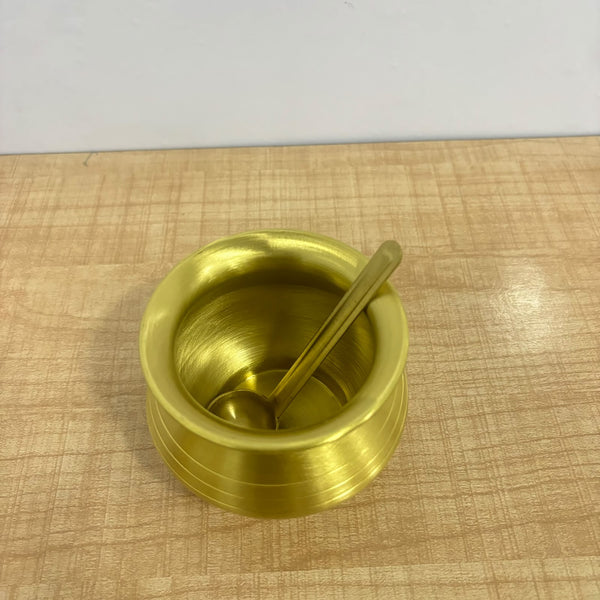 A07735 Brass Ghee Pot Container with Lid and Spoon Set (Hand-Painted Lid Design, 400 ml Capacity)