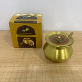 A07735 Brass Ghee Pot Container with Lid and Spoon Set (Hand-Painted Lid Design, 400 ml Capacity)