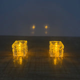 A07751 Crystal Glass Cube LED Tealight Candles for Home Decor & Festivals