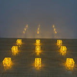 A07751 Crystal Glass Cube LED Tealight Candles for Home Decor & Festivals