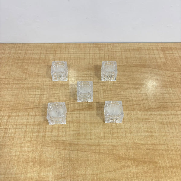 A07751 Crystal Glass Cube LED Tealight Candles for Home Decor & Festivals
