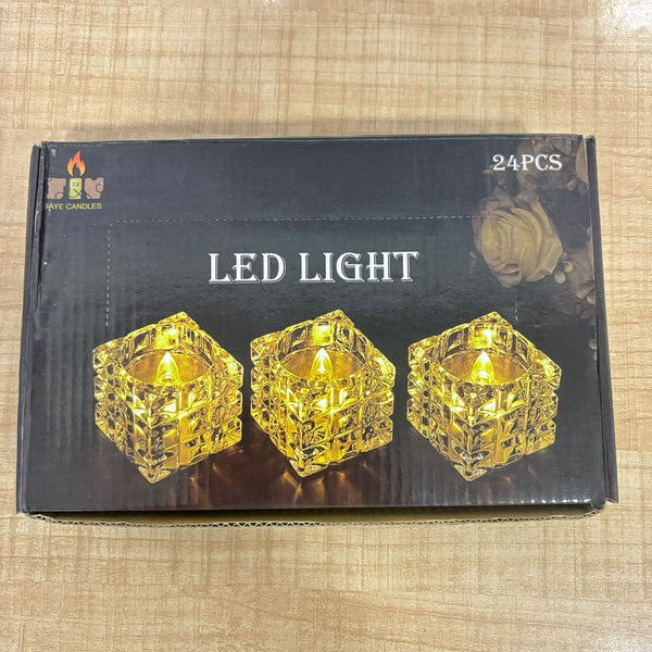 A07751 Crystal Glass Cube LED Tealight Candles for Home Decor & Festivals